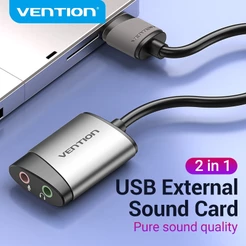 VENTION External USB Sound Card USB Stereo Audio Adapter with 3.5mm Headphone and Microphone Jack for Windows Mac PC PS4