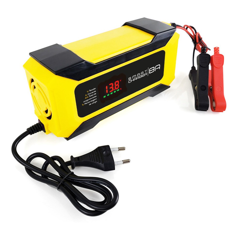 Carregador Bateria Fonte Automotiva 8A Inteligente 12v Bivolt Lancamento Moto carro Jetski