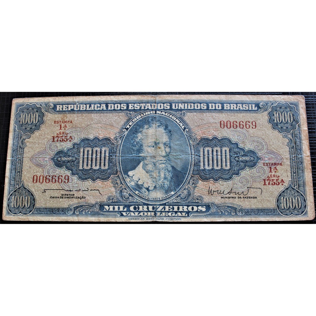 Brasil 1000 Cruzeiros 1962 P. 173b BC Cédula - Pedro Alvares Cabral