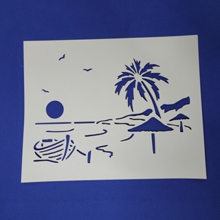 Stencil para Pintura Paisagem Praia - 20x25 cm em Oferta na Shopee