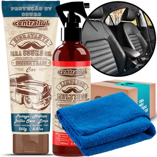 Kit 3 em 1 limpeza e hidratação de bancos de couro para carro moto caminhão Limpa Hidrata e proteção UV