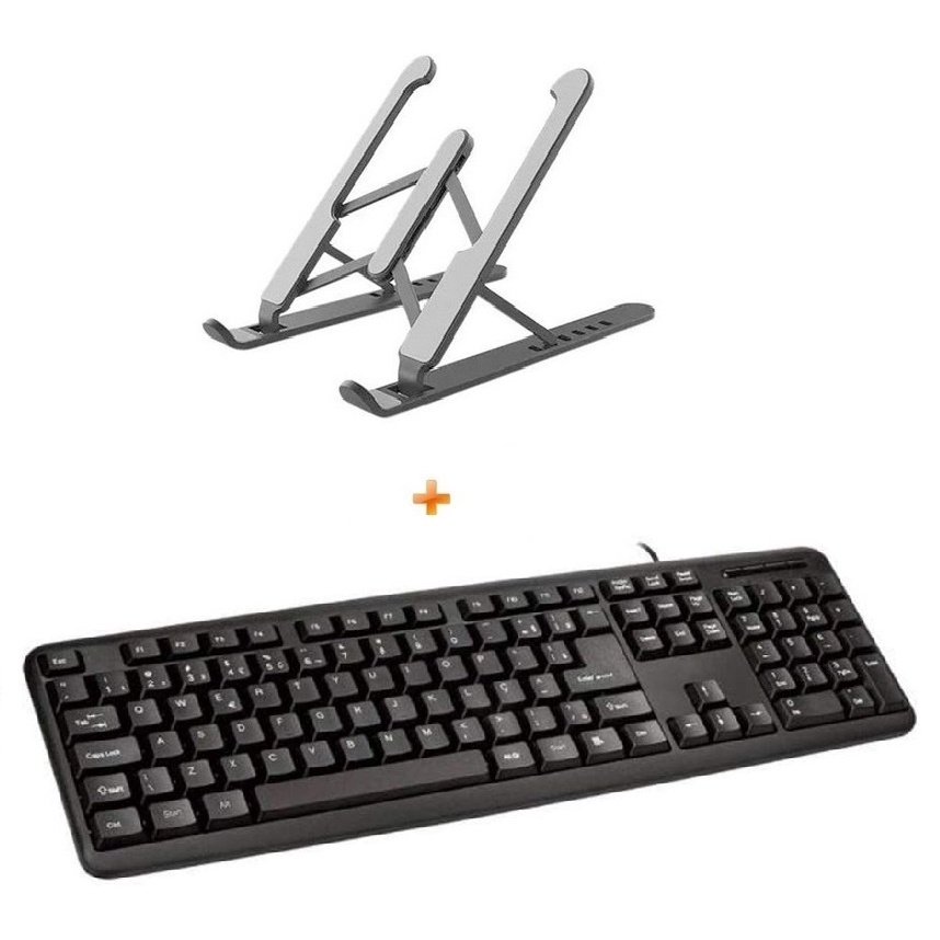 Kit Suporte para Notebook Ergonômico e Teclado com Fio USB ABNT2