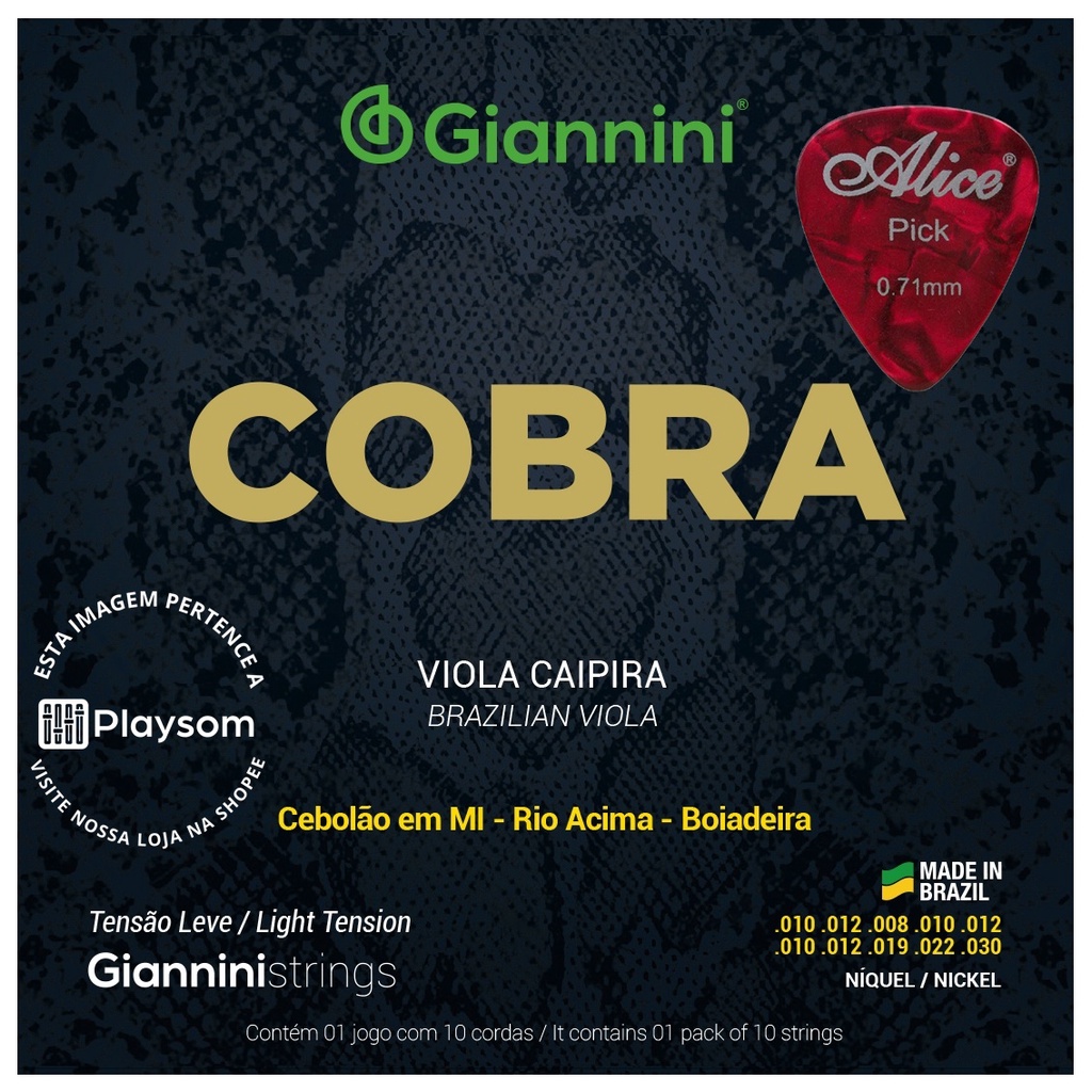 Cordas Viola Níquel Tensão Leve Giannini Cobra Cebolão em Mi Rio a Cima Boiadeira