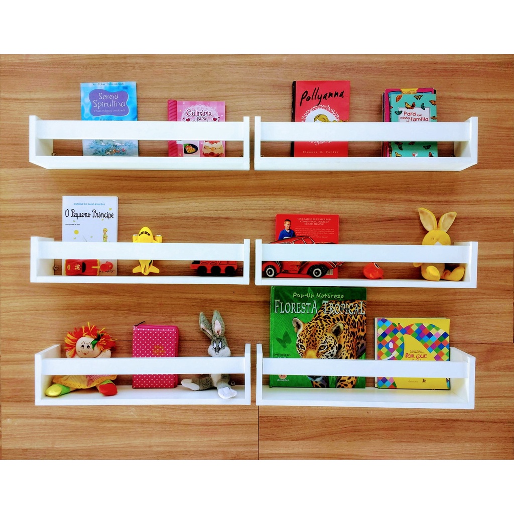 Prateleira nicho revista livro infantil cor Branco para organizar e decorar ambientes deixando mais aconchegante.