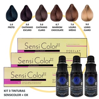 Kit C/ 3 Tinturas Sensi Color Hipoalergênica Alergoshop + OX