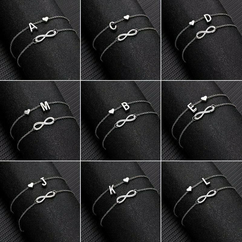 Prata Multi Layer Infinito Amor Do Coração Letra Inicial Cadeia Tornozeleira Pulseira De Praia Pé Mulheres Presente