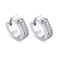 Vnox Brincos Femininos De Diamante De Cor Prata Em Aço Inoxidável Com Argola Para Orelha