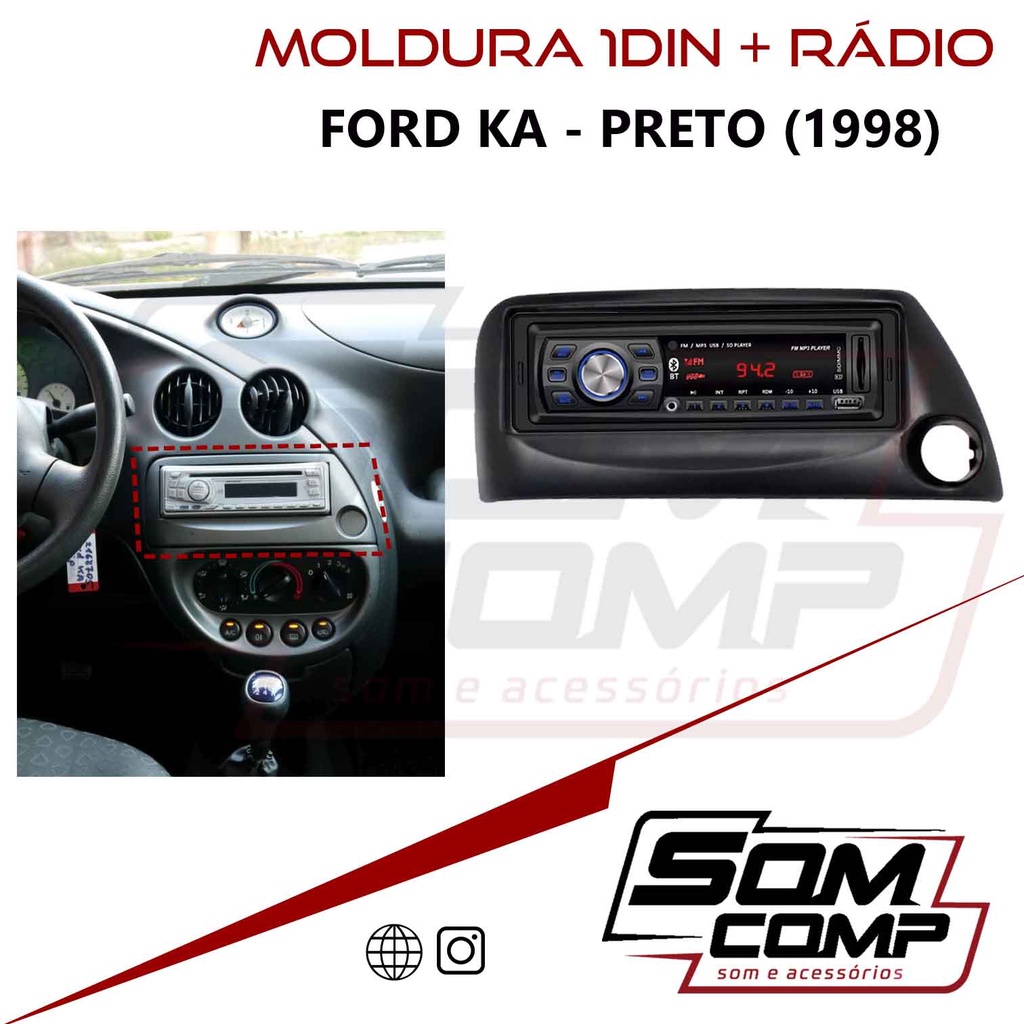 Frente Ford Ka Preta Din 1+ Radio Mp3 Som Automotivo