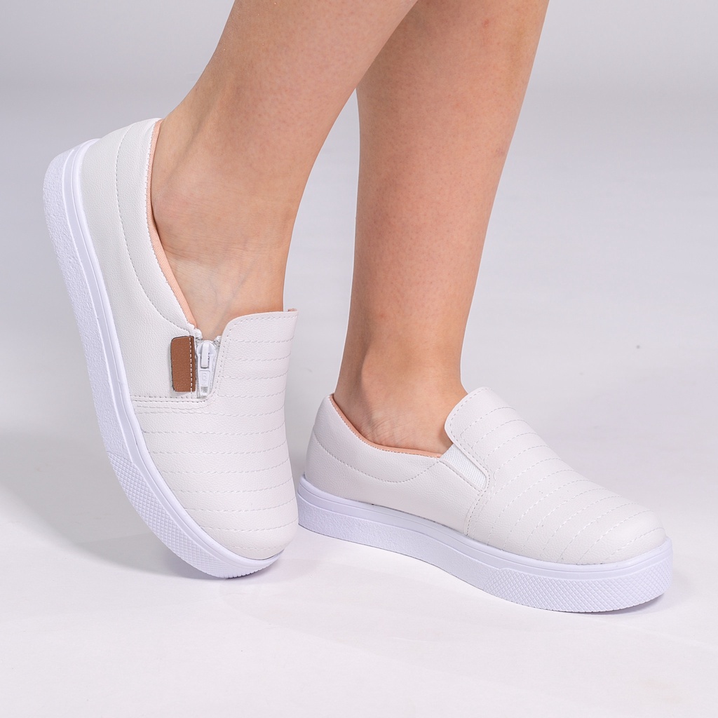 Tênis Feminino Slip On Casual Napa Branco Lançamento