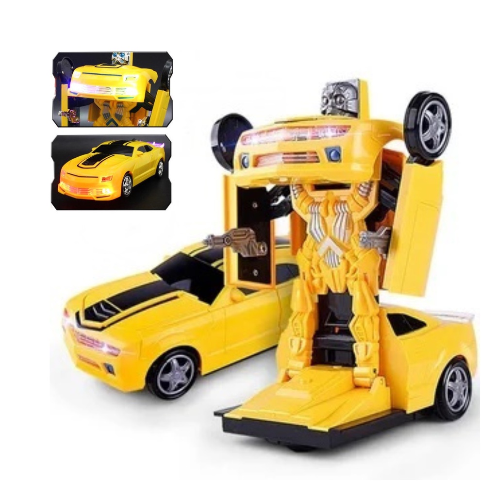 Brinquedo Carrinho Vira Robô Bate E Volta Com Luzes E Som Camaro Amarelo em Oferta na Shopee