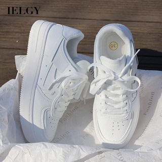 IELGY Tênis Feminino De Bico Redondo Branco Com Cadarço