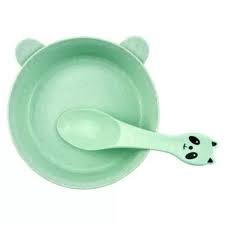 Kit Papinha com Tigela + Colher de Plástico 250 ml Verde , Azul ou Areia.