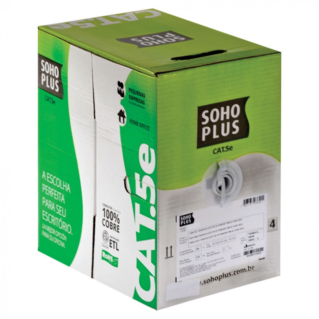 Cabo Lan U/utp Cat.5e 24 Awg 4 Pares Cmx 305m Branco 100% Cobre