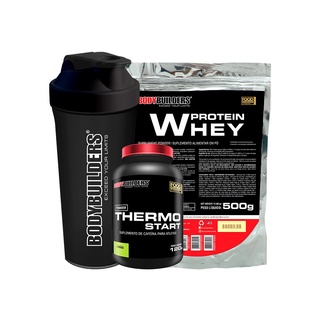 Kit Whey Protein Concentrado em Blend Proteico 500g + Thermo Start 120g + Coqueteleira - Kit Para Auxiliar no Ganho de Massa - Bodybuilders