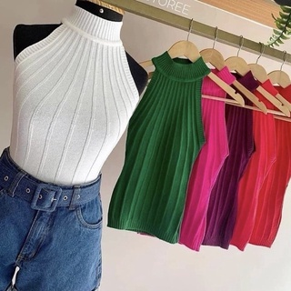 Blusa tricô canelada garrafinha gola alta moda