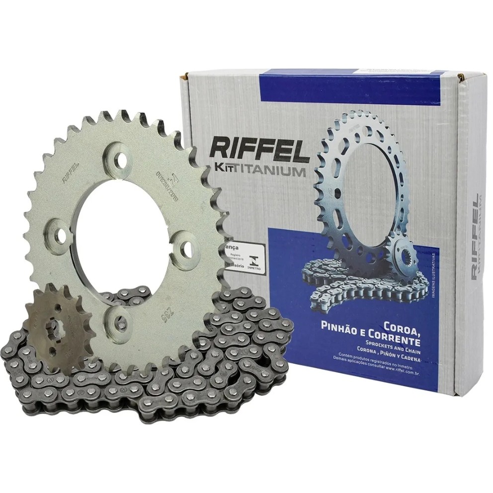 Kit transmissão andamento pop 100 110 biz 125 riffel aco 1045