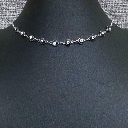 choker aço inox antialérgico - olho grego  Preto -choker feminino