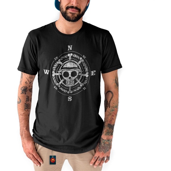 Camiseta One Piece Monkey D Luffy Bússola Camisa Mangá Anime