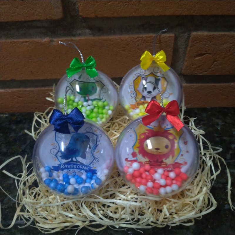 Bola de Natal Acrílica Personalizada - Kit 4 unidades HARRY POTTER HOGWARTS GRIFINORIA SONSERINA CORVINAL LUFA LUFA