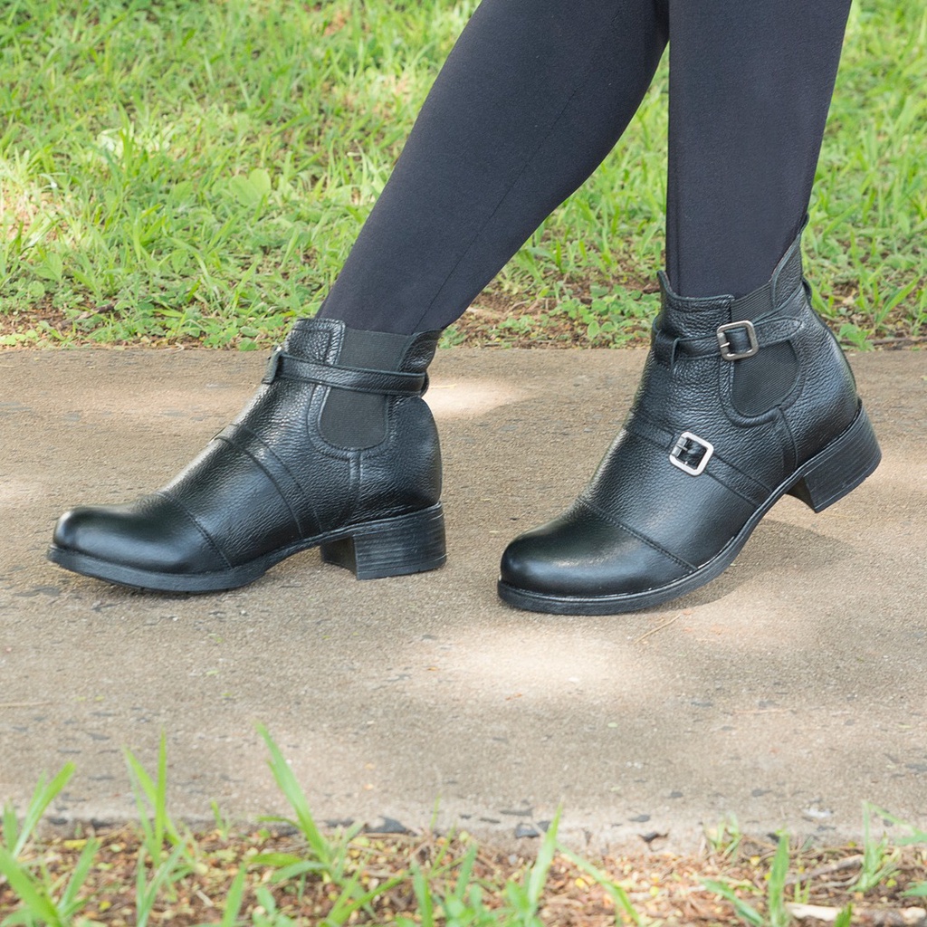 Bota Coturno Feminino Kely em Couro SIlva&Silva Preto Lançamento Moda