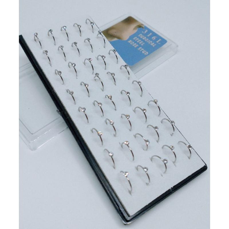 piercing de nariz argolinha com mini strass  nostril 8mm aço prata  cristal brilhante 40 unidades caixinha pedrinha argola