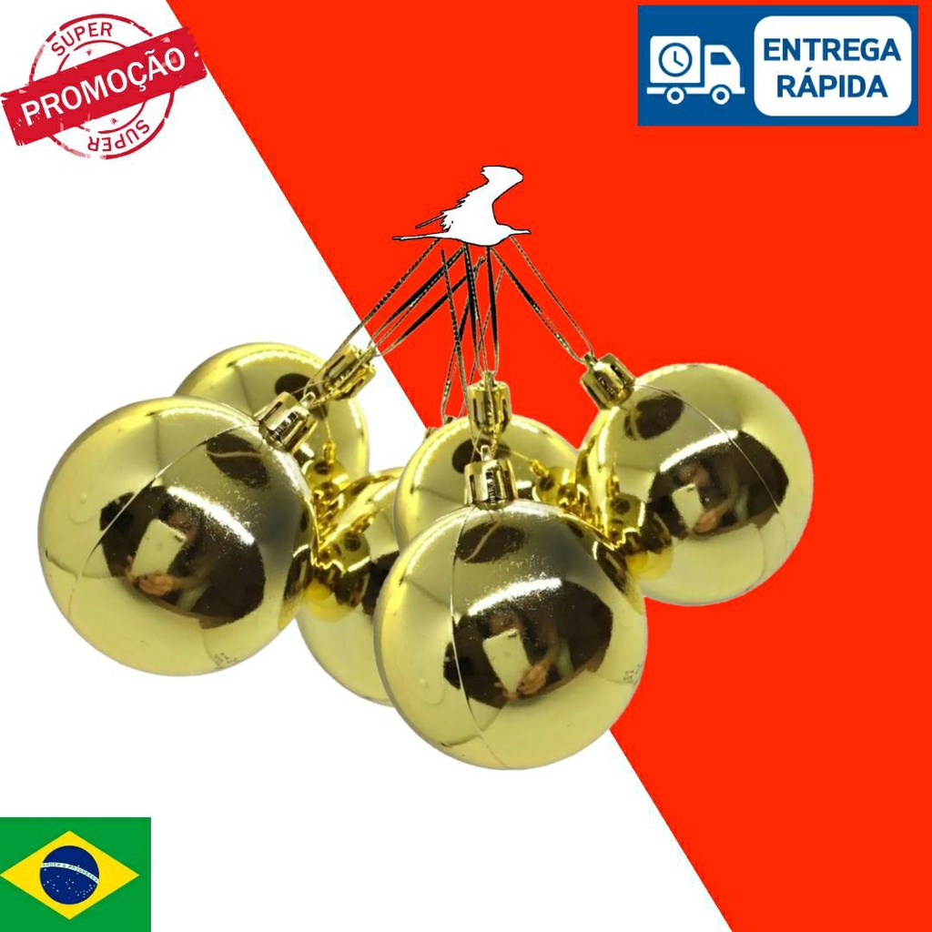 Kit com 8 bolinhas para pendurar em arvore de natal na cor Dourada 4 cm de diâmetro enfeite