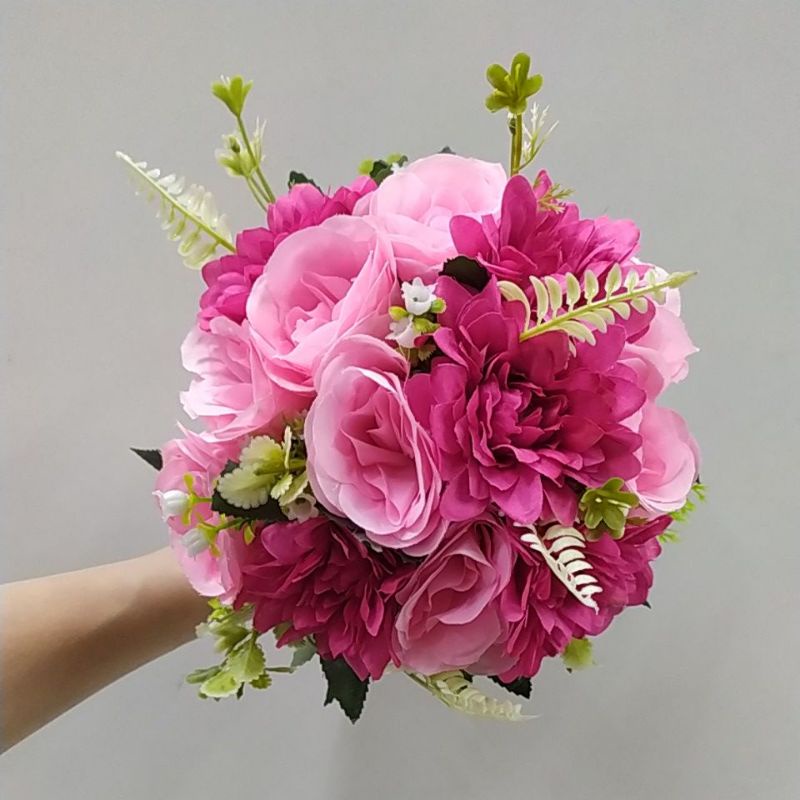 Buque de Noiva Rosa/Pink Feito com Flores Artificiais | Shopee Brasil