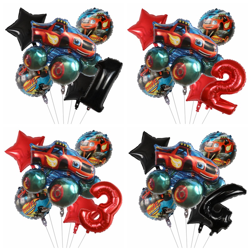 6pcs Blaze Monster Balões Folha Número Balões Decoração Da Festa De Aniversário Do Carro Esportes Máquinas De Corrida Corridascar Crianças Brinquedos em Oferta na Shopee