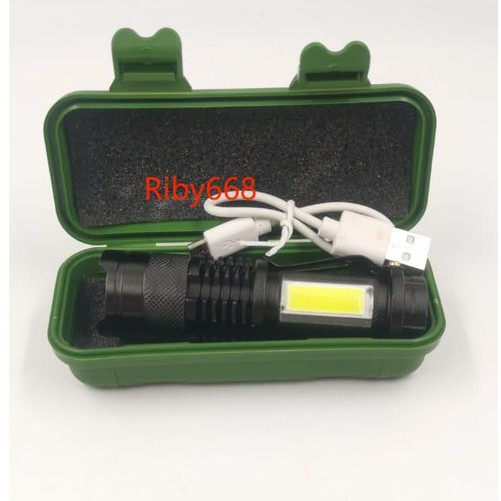 Mini Lanterna Tática Com Led E Zoom Recarregável Usb com clip de cinto 10CM 1068