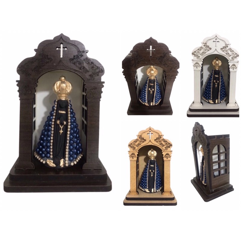 Imagem Nossa Senhora Aparecida com Perola Artesanato Capelinha Capela em Madeira MDF