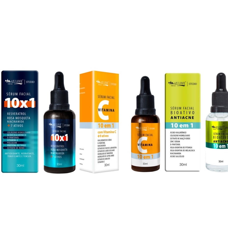 Kit Sérum 10x1 vitamina C +1 sérum 10x1 resveratrol +1 sérum 10x1 bioativo antiacne