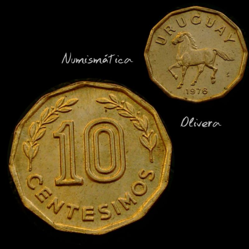 Moeda antiga 10 centésimos Uruguai. L.: 1661