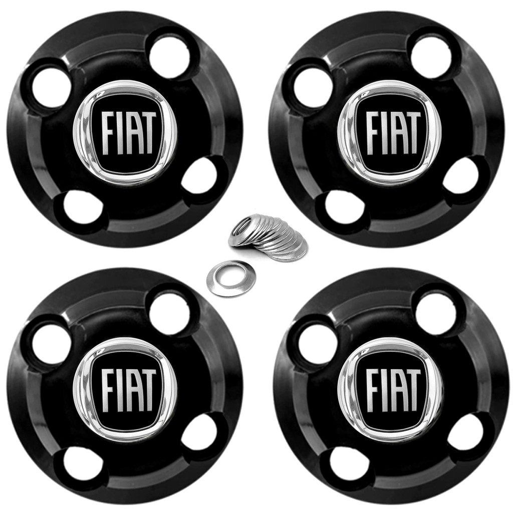 Kit Calota Centro Roda Fiat Uno Palio Siena Idea Punto 4x100 - 4 Peças (EMBLEMA PRETO) PROMOÇÃO !!!! !!! Aproveite!