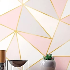Papel De Parede Zara Rosê Gold Sala Quarto Geométrico 2,5 mts