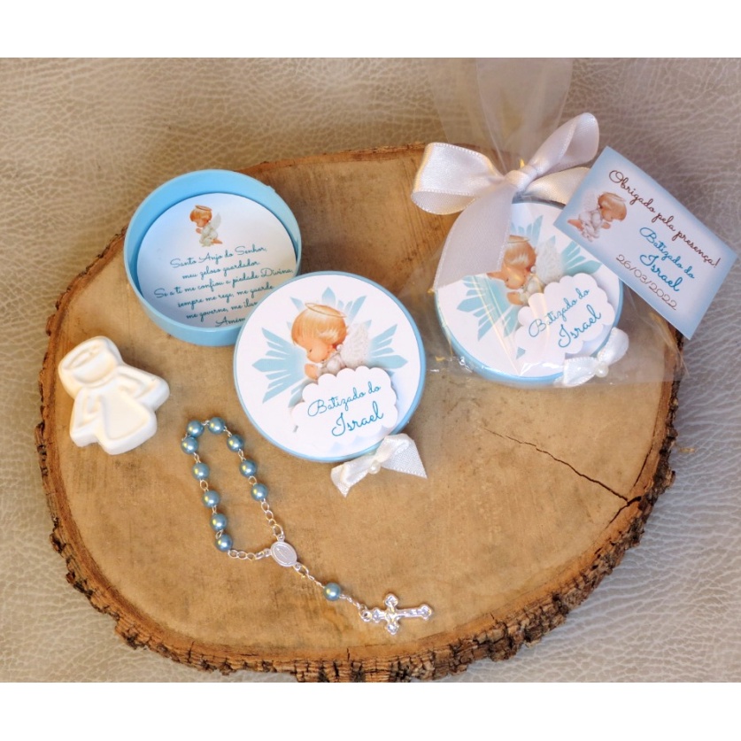 Kit Latinhas com sabonete e terço para lembrancinha de batizado em Oferta na Shopee