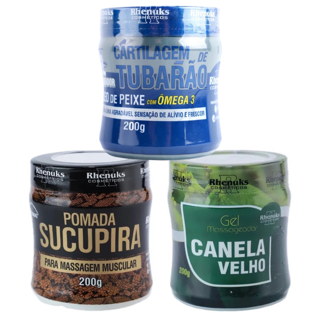 Gel C/ Omega 3 Cartilagem De Tubarão/ Sucupira/ Canela Velho Kit