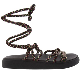 Sandália Moleca Flatform Detalhe Nós Corda Preto