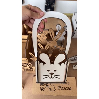 Cestinha para Chocolates de Páscoa em mdf BRANCO Tema Coelho MENOR PREÇO em Oferta na Shopee