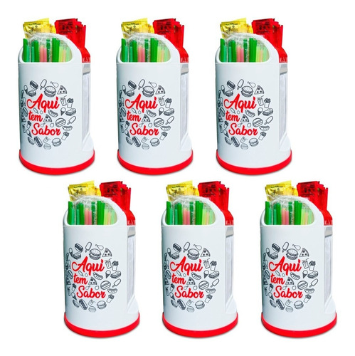 Porta Guardanapo Canudo Sache Papeleira Kit 6pc Lanchonete