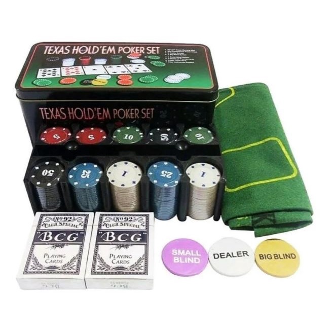 Kit Poker 200 Fichas Profissional Completo Texas Holdem + Pano Blackjack - Envio Imediato