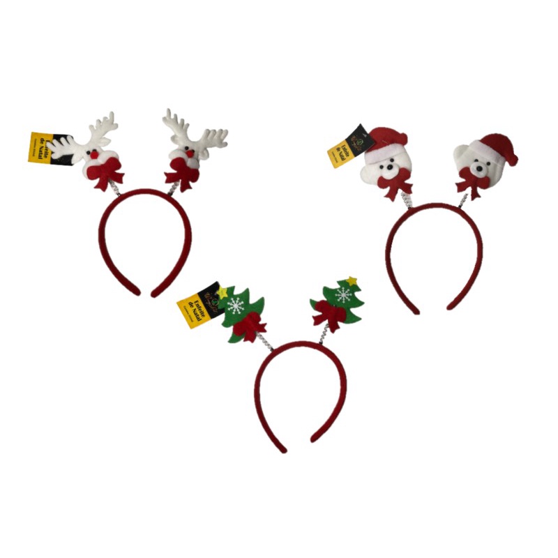 Combo 03 Tiaras de Natal: Rena + Árvore + Urso - Fantasia Enfeite Decoração Papai Noel - Wincy Natal