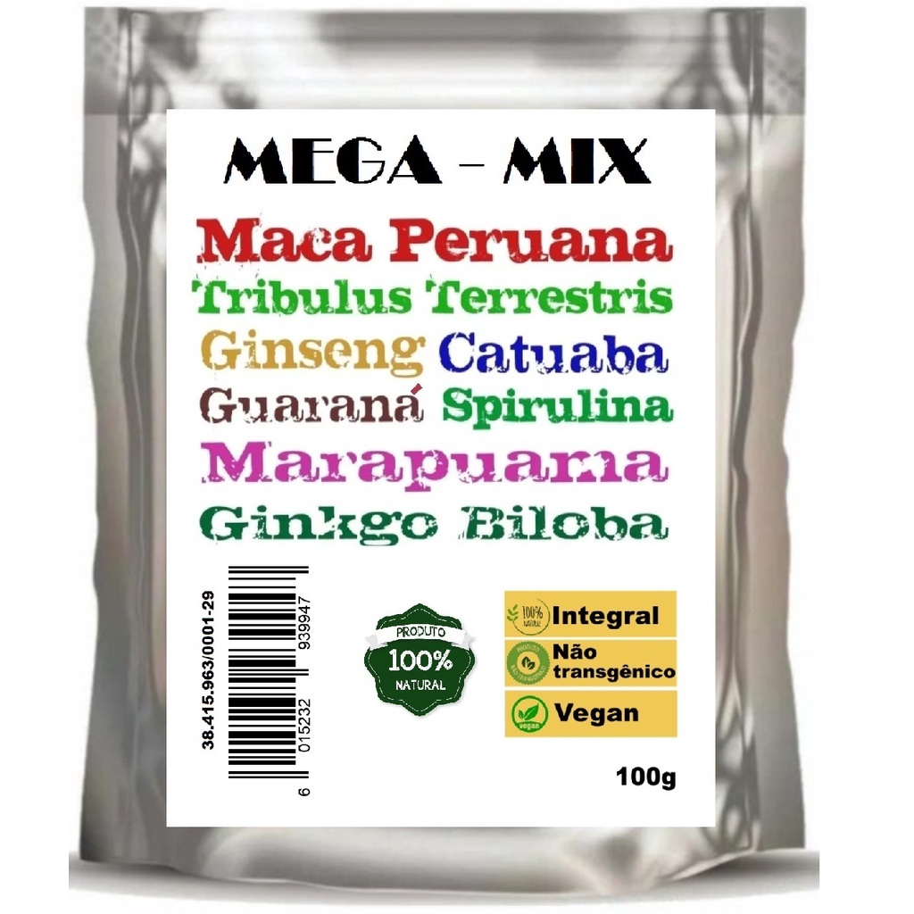 Maca Peruana+marapuama+catuaba+ginseng+ginkgo Biloba+guaraná+spirulina