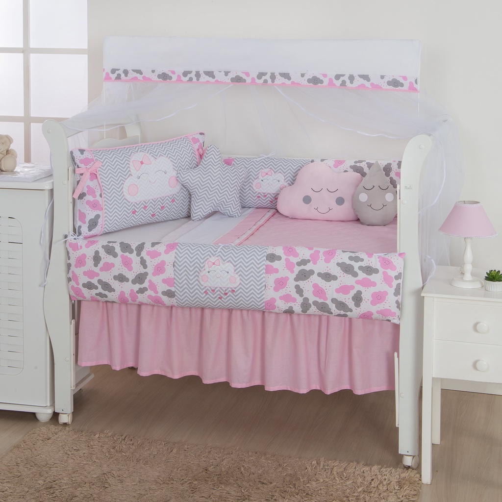 Kit Protetor Berço Chuva De Amor Menina Menino 12 Pçs