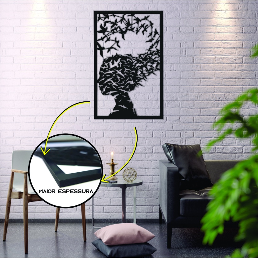 Quadro Decorativo Pensamento Voa Vazado MDF 6mm Cortado a Laser Vazado Laqueado - G 65x45 - M 45x30