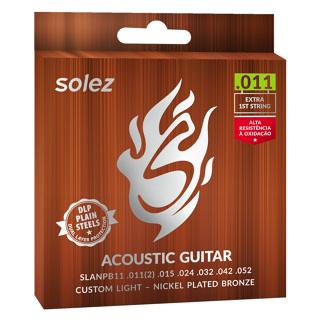 Encordoamento p/ violão -- Aço -- Tensão Pesada -- 011 -- SOLEZ -- SLANPB11 -- 1° corda extra em Oferta na Shopee