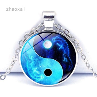 Colar De Corrente Com Pingente De Pedra De Dragão / Lua / Yin Yang / Tai Chi Time / Europeu E Americano