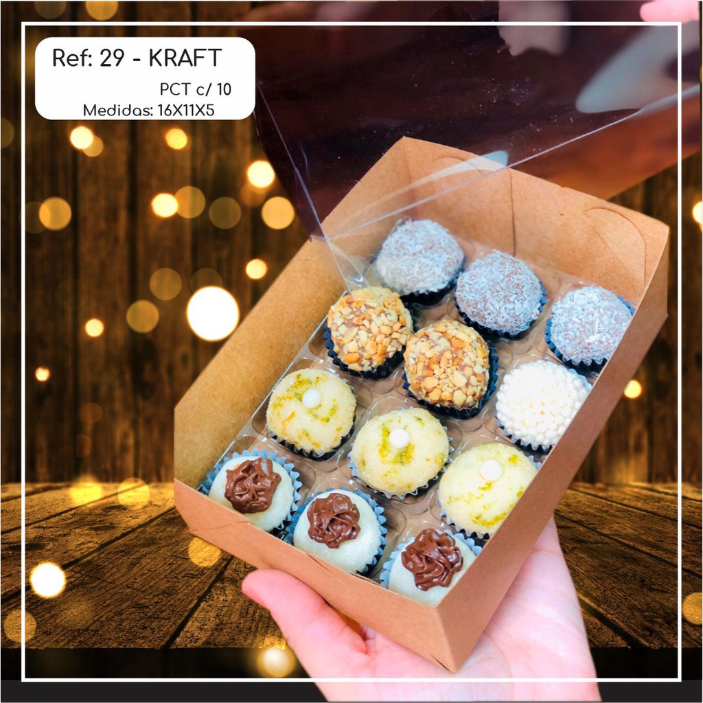 10~50  Caixas Embalagem 12 Doces Com Visor em  Acetato KRAFT 16x11x5 - Ref. 29 ( Chocobraz )