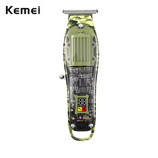 Kemei Detalhe 0mm Aparador De Cabelo Profissional Recarregável Elétrica Clipper Sem Fio Verde Transparente Estilo LCD Display Digital