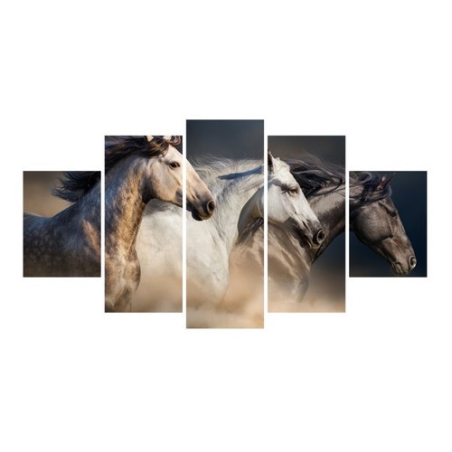 Quadros Decorativos Mosaico Sala Cavalos Fazenda 115x60cm