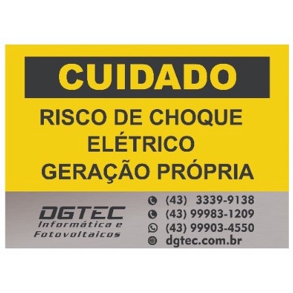 Placa Cuidado - Geração Própria - Padrão Energisa, Cemig, Enel Goias, Eletrobras - Tam 25x18 Personalizada c/ Logo - 50u